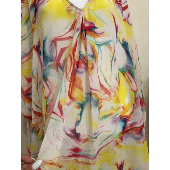 Alice + Olivia Dune Colorful Printed Silk-Cady Beach Swim Coverup Sheer One Size - Picture 5 of 11